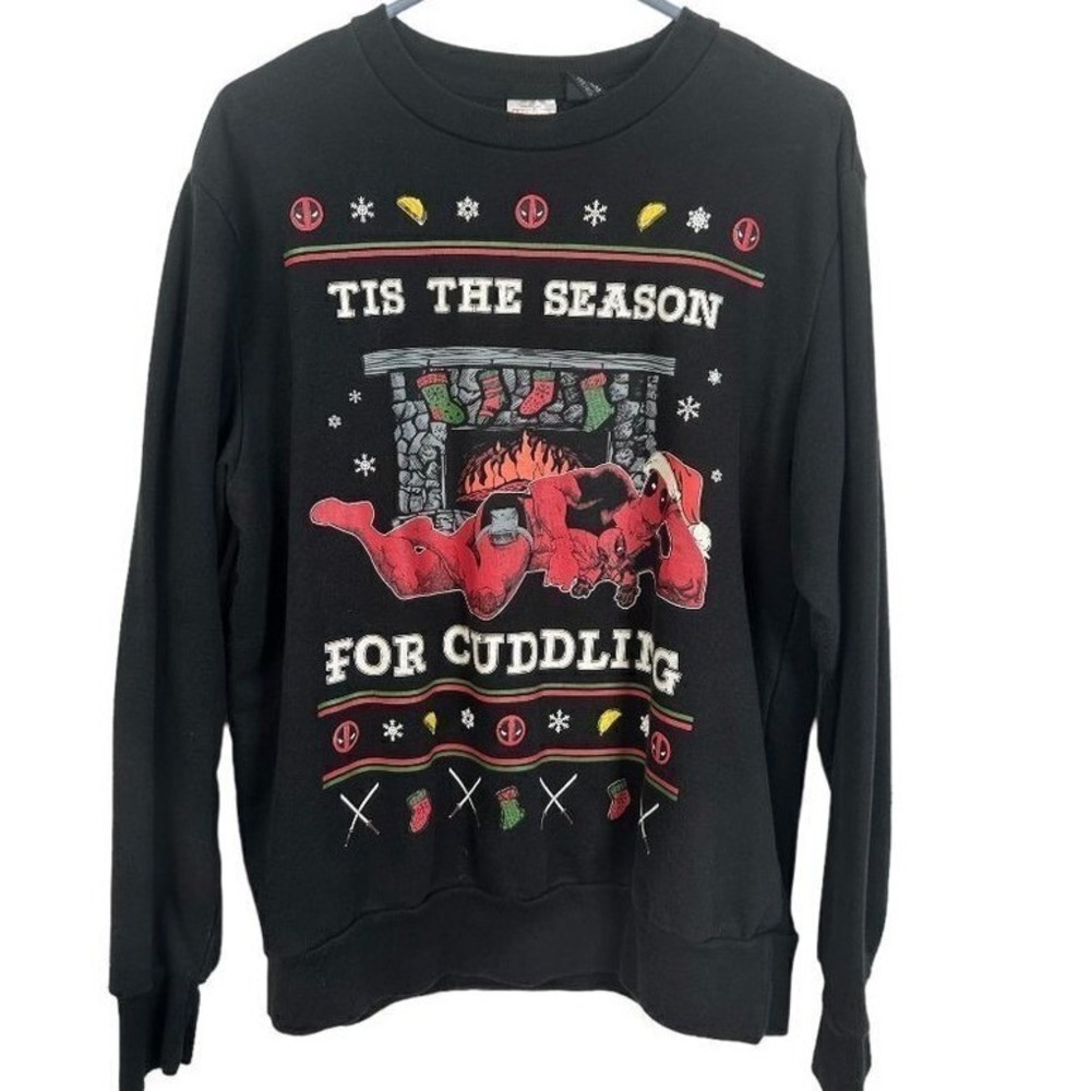 Marvel Deadpool Holiday Sweatshirt Black Mens Medium Tis The Season For Cuddling